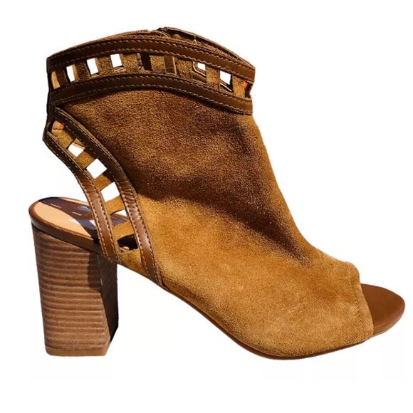 Franco Sarto Brown Leather Peep Toe Zip High Heel Cut Out Ankle Boots Size 10 - Picture 1 of 8